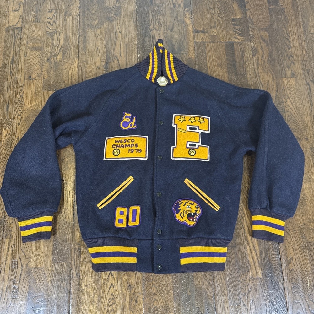 Vintage Class of 80 Wool Letterman Jacket Men's Large 44 Chest Distressed Collar